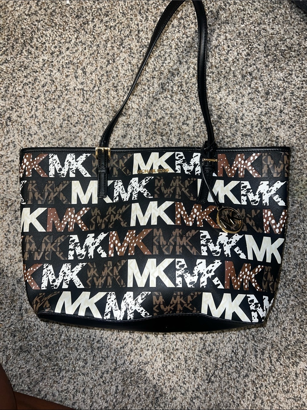 Michael Kors Black, Brown & White MK Logo Tote